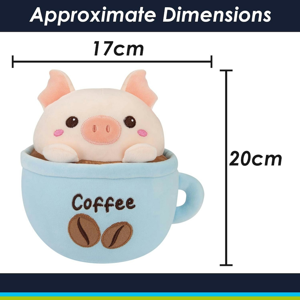 image 1 of Pig Coffee Cup Soft Toy Cute Plushie Huggable Cuddly Stuffed Toy 20cm Blue