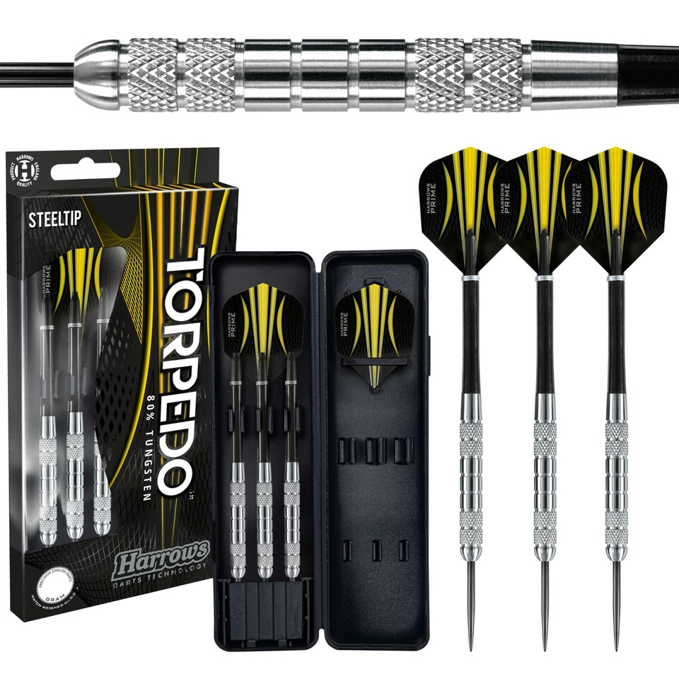 Harrows Torpedo Tunsten Darts - 25gm - Silver/Black/Yellow - Nodor - DATT25