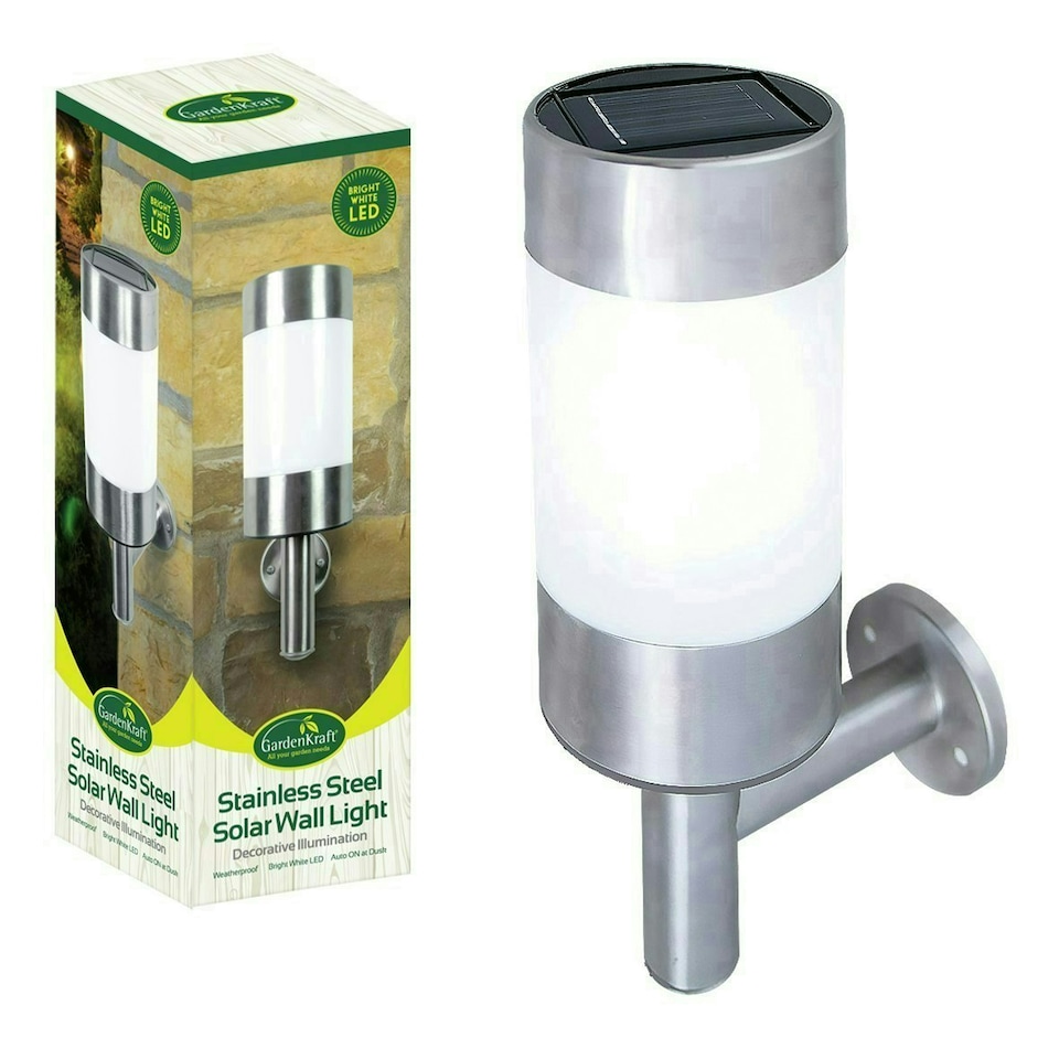 image 1 of GardenKraft 19490 Stainless Steel Solar Wall Light