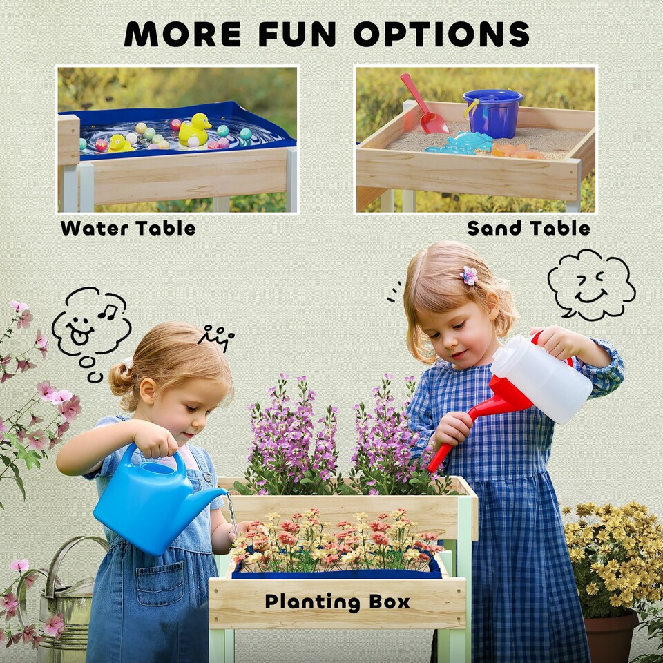 image 1 of AIYAPLAY 2 PCS Wooden Sandpits, Sand and Water Play Tables with Bottom Liner