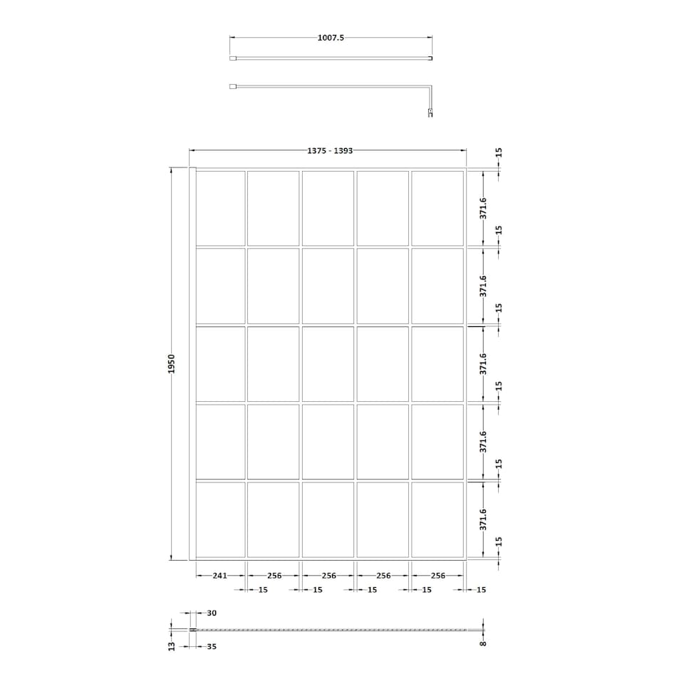 image 1 of 8mm Safety Glass Black Framed Wetroom Screen - 1400mm | Black | Matt Black | 1