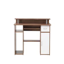 Albany Desk with 1 Drawer and 1 Door in Walnut White | Brown | Walnut and white