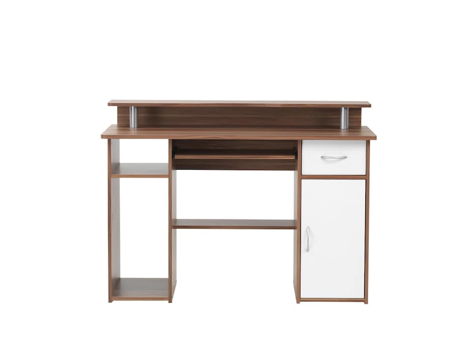 image 1 of Albany Desk with 1 Drawer and 1 Door in Walnut White | Brown | Walnut and white