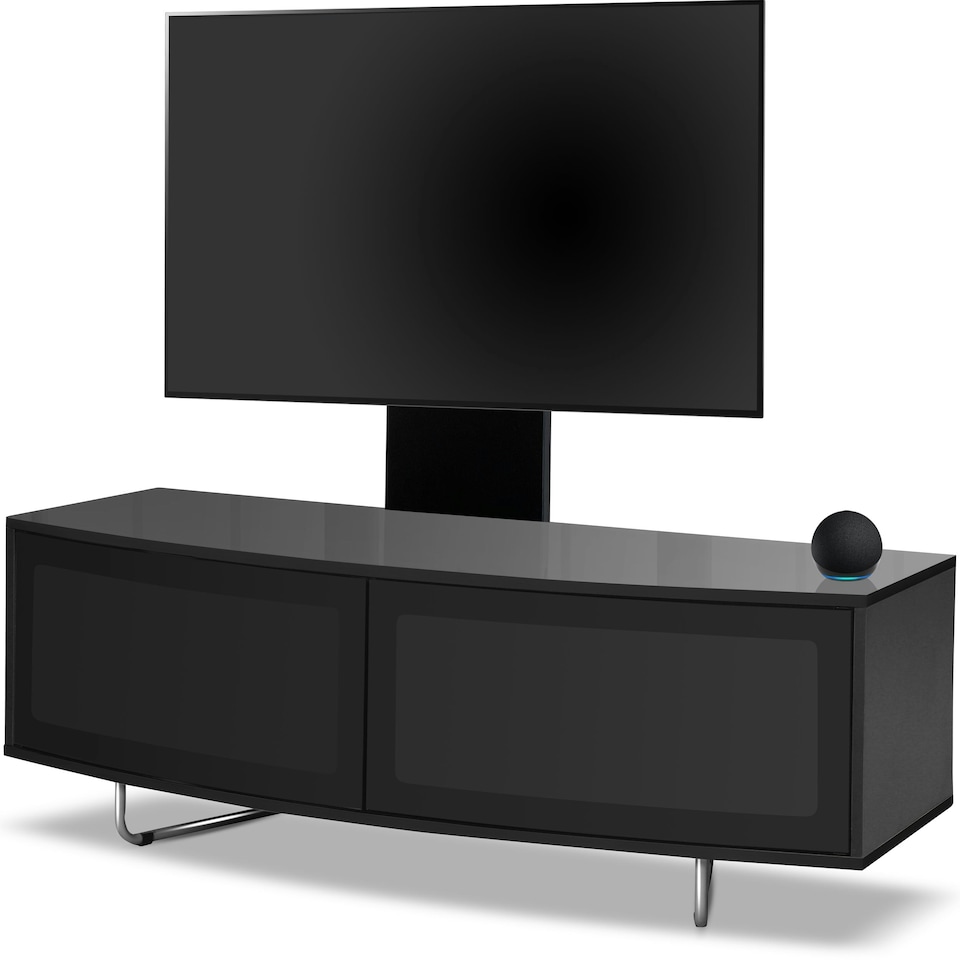 image 1 of Centurion Supports Caru Gloss Black Beam-Thru Remote Friendly Super-Contemporary "D" Shape Design 32"-65" LED/OLED/LCD TV Cabinet with Mounting Arm Black