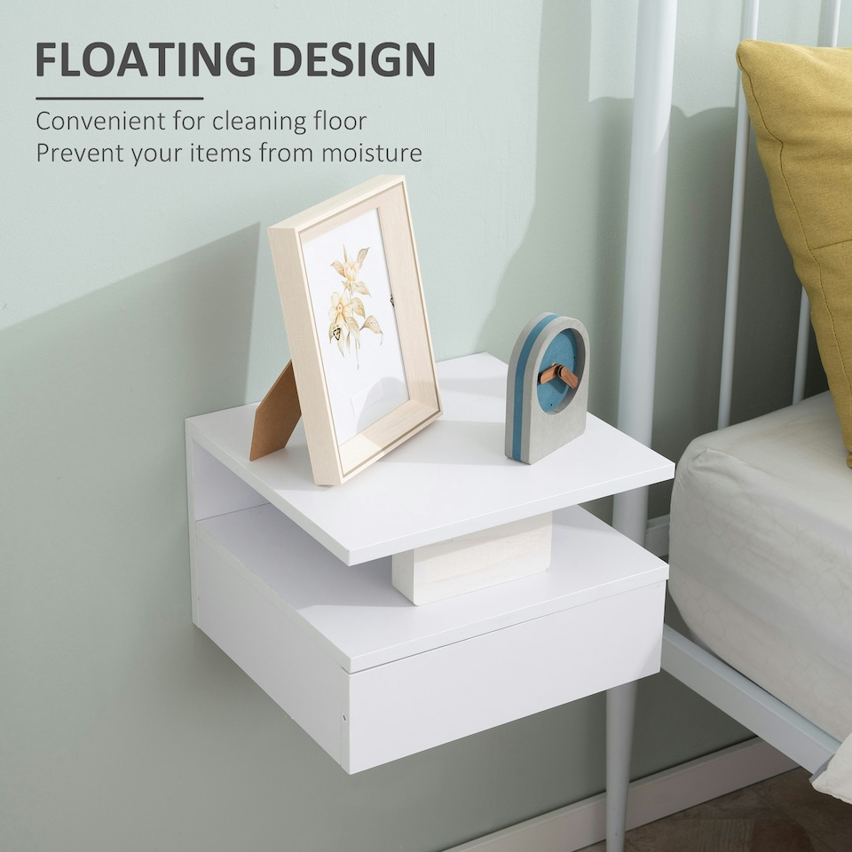 image 1 of HOMCOM Nightstand Set of 2, Wall Mounted Bedside Cabinet, Oak Tone