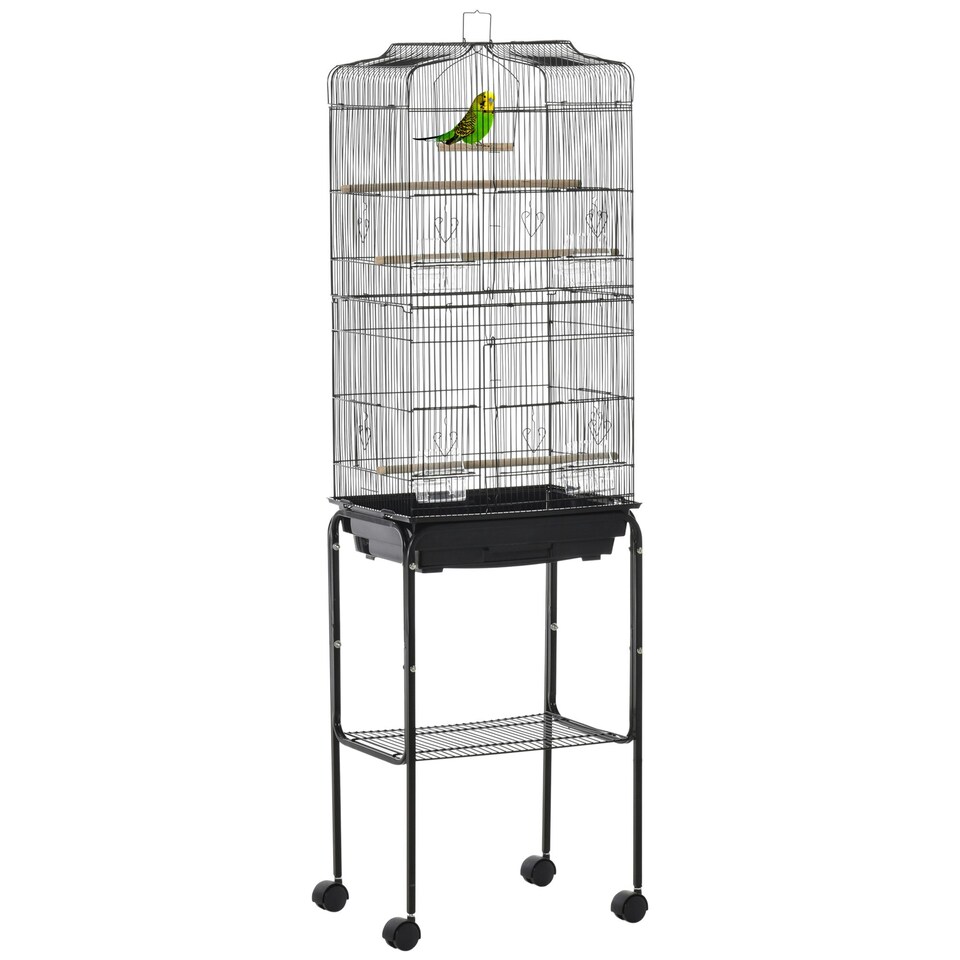image 1 of PawHut Bird Cage for Budgie Finch Canary Parakeet W/ Stand Sliding Tray Black