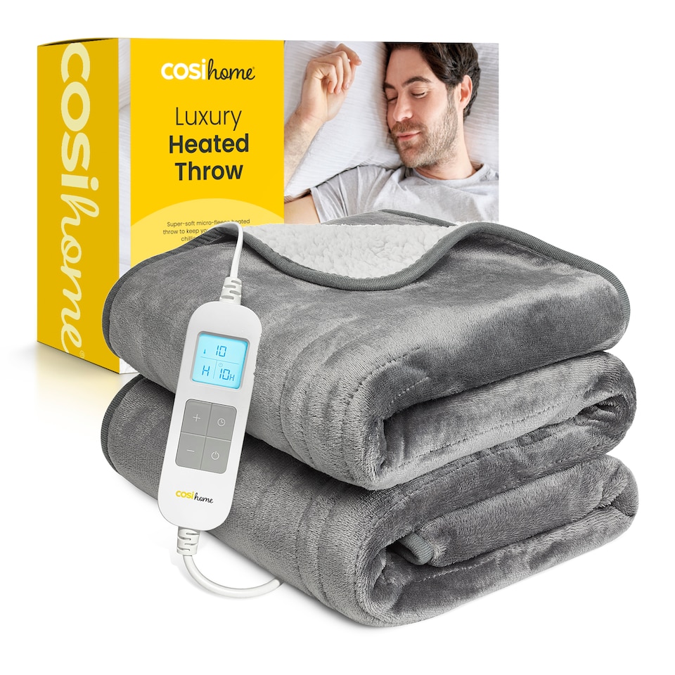 image 1 of Cosi Home Fleece & Sherpa Electric Heated Throw - Grey