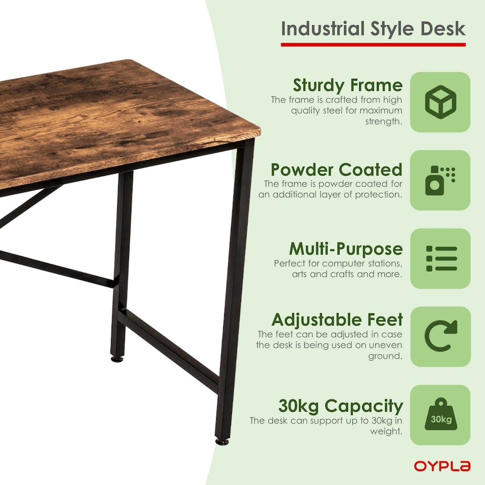 image 1 of Oypla 80cm Heavy Duty Industrial Writing Computer Desk Home Office Worktop Table Brown