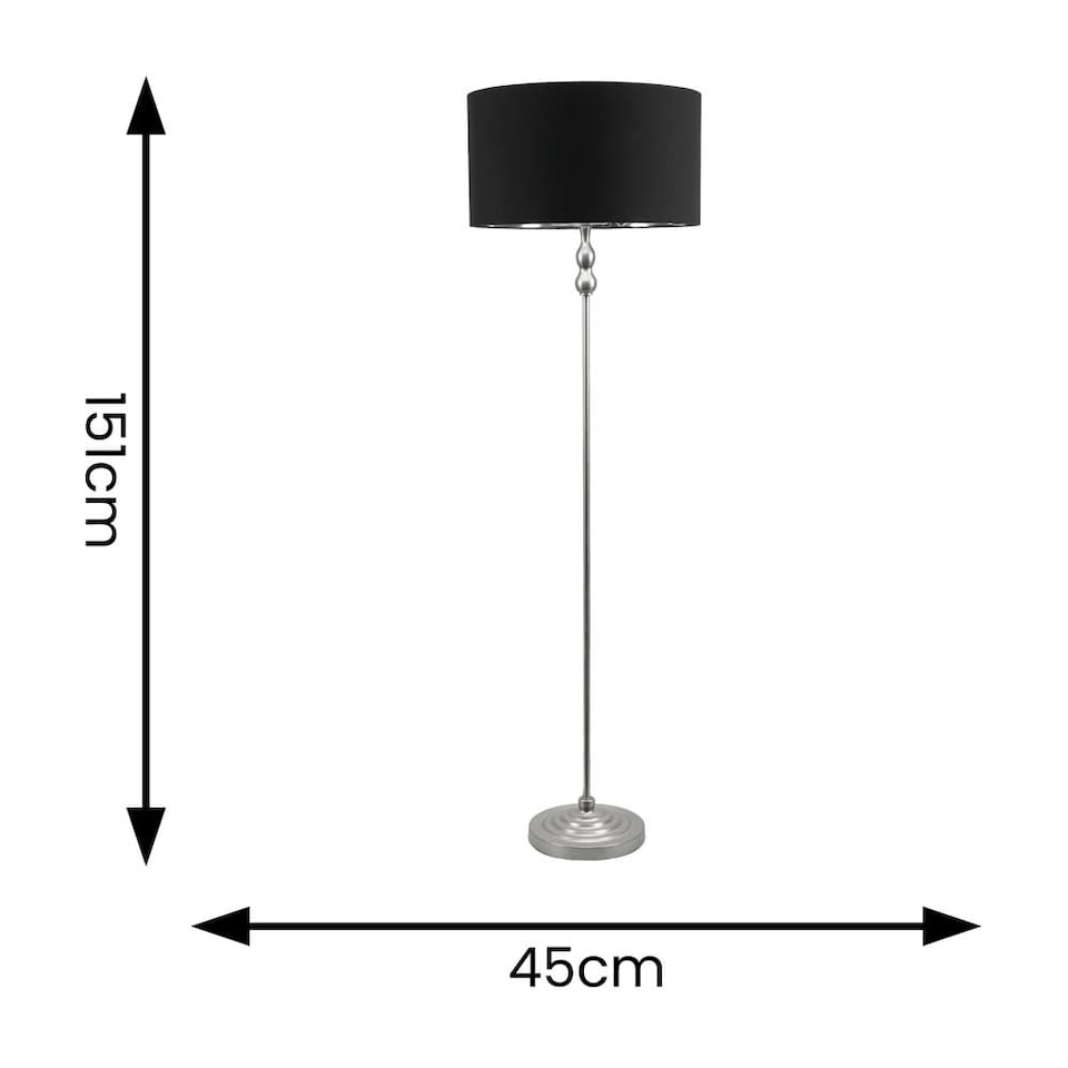 image 1 of ValueLights Maggie Chrome Candlestick Floor Lamp Black Chrome Shade & Bulb | Black