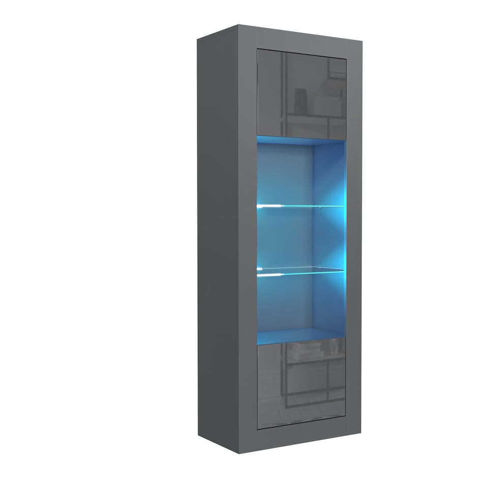 image 1 of Display Cabinet Bookcase Sideboard Storage Cabinet Cupboard Grey High Gloss LED 170cm