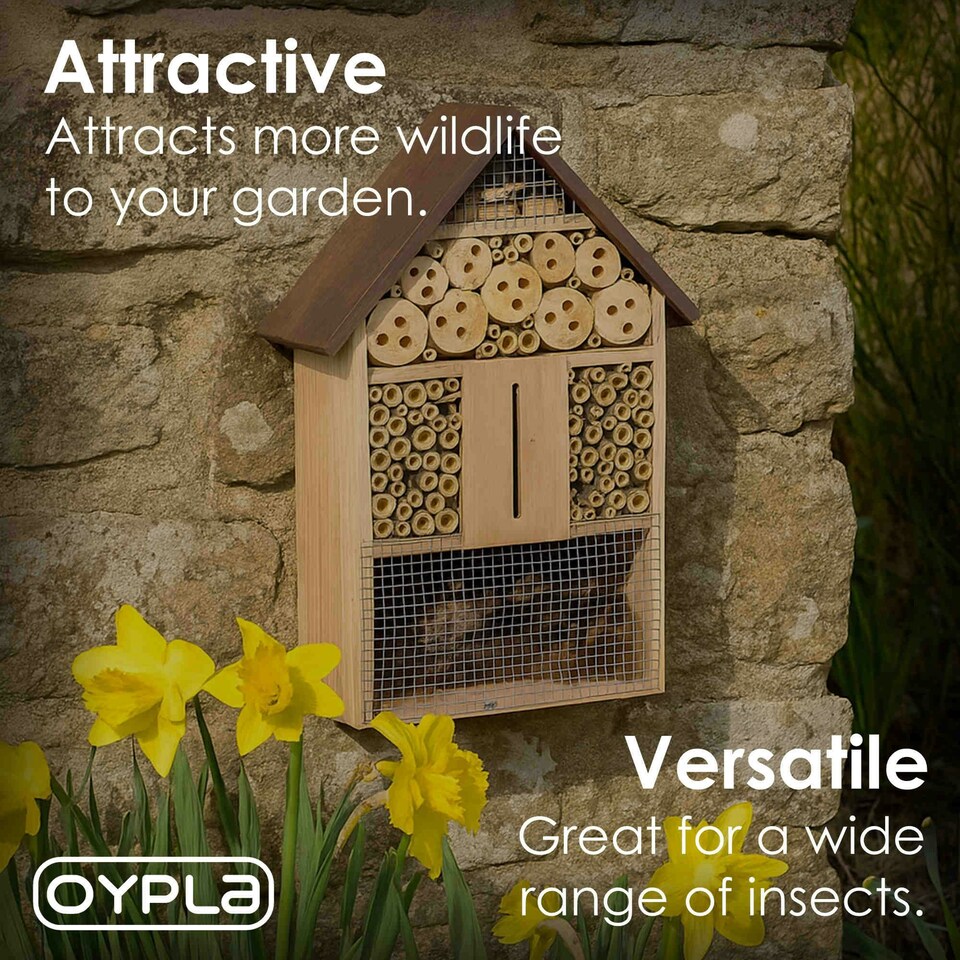 image 1 of Oypla Wooden Stick Bee Wildlife Insect Hotel House Garden Nest Shelter Box Habitat | Brown