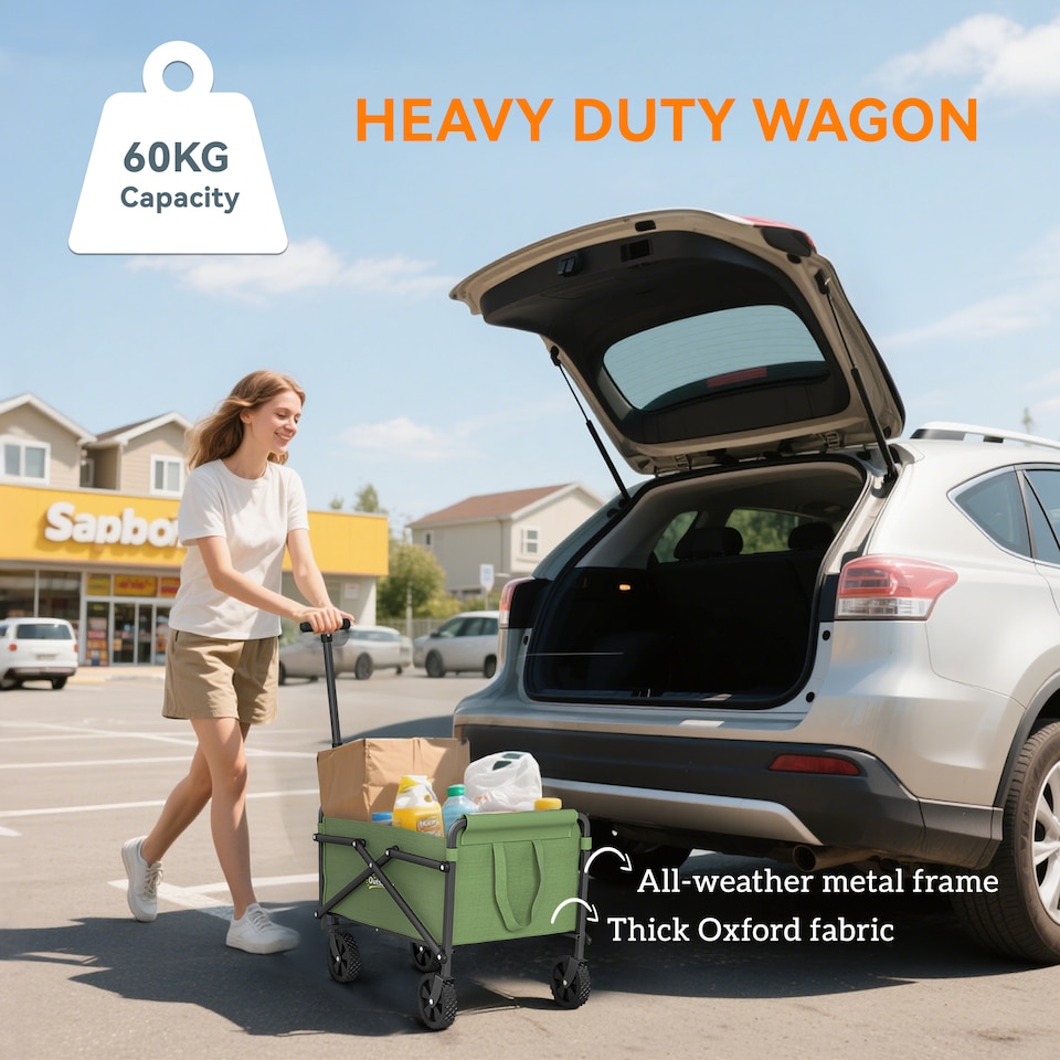 image 1 of Outsunny 62L Festival Trolley, 60kg Heavy Duty Folding Trolley Cart, Green | Green