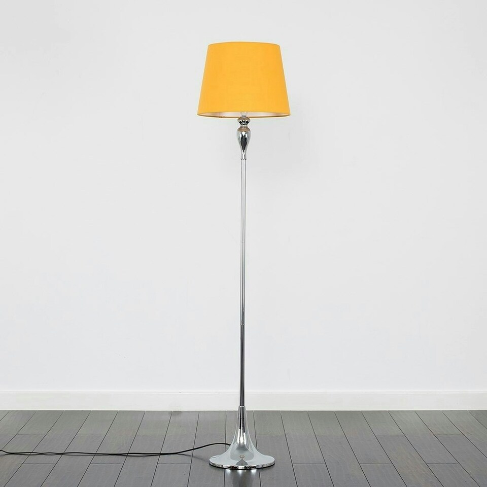 image 1 of ValueLights Faulkner Modern Polished Chrome Spindle Design Floor Lamp Base Yellow