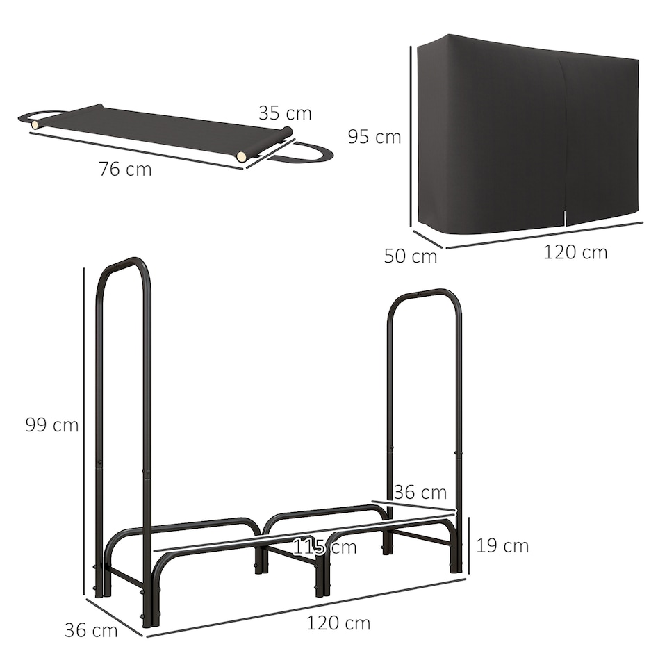 image 1 of Outsunny 4FT Firewood Rack Holder W/ Canvas Carrier and Oxford Cover, Black | Black