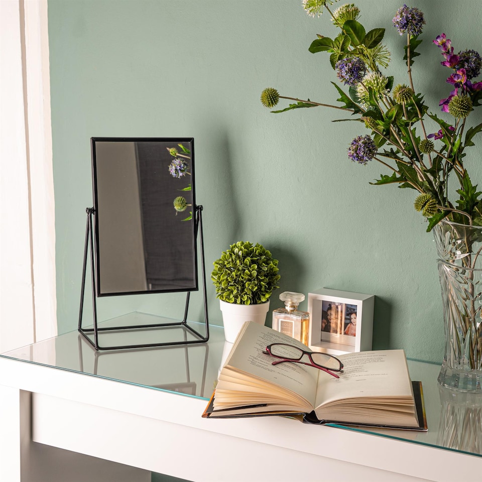 image 1 of Harbour Housewares 2pc Dressing Table Mirror Set - 2 Sizes - Black - Makeup Mirror Bathroom Mirror Vanity Mirror Tabletop Mirror | Black | Black | L - 50 x 32 x 16.5 CM | S - 39 x 22 x 15 CM | 2