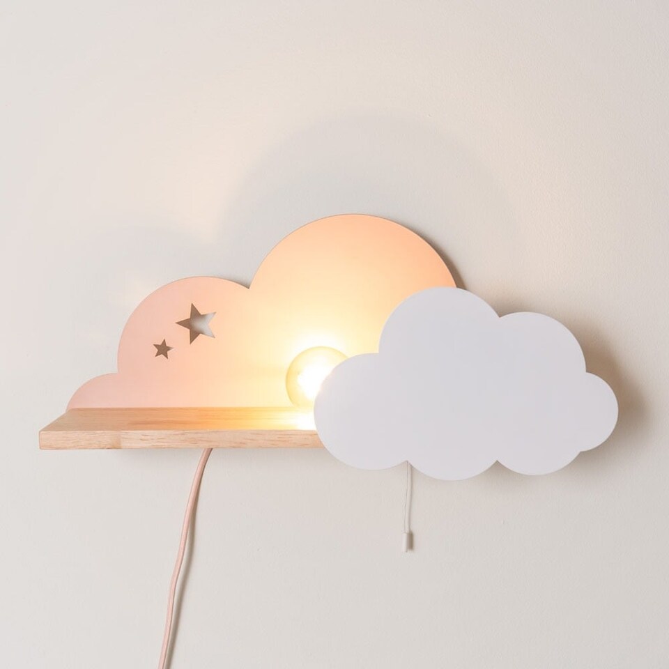 image 1 of ValueLights Pink Dinosaur Plug in Wall Light with Shelf and Pull Cord Switch