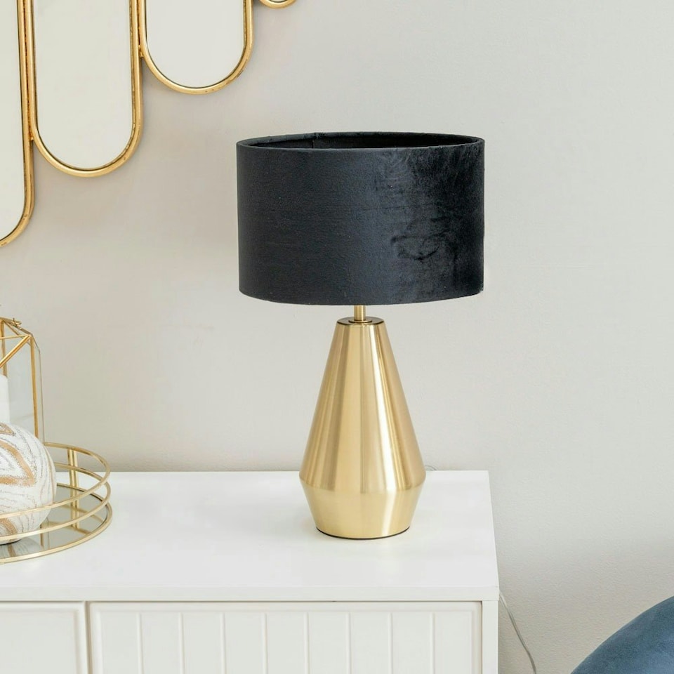 image 1 of ValueLights Jax Gold Metal Touch Dimmer Table Lamp with Black Velvet Shade