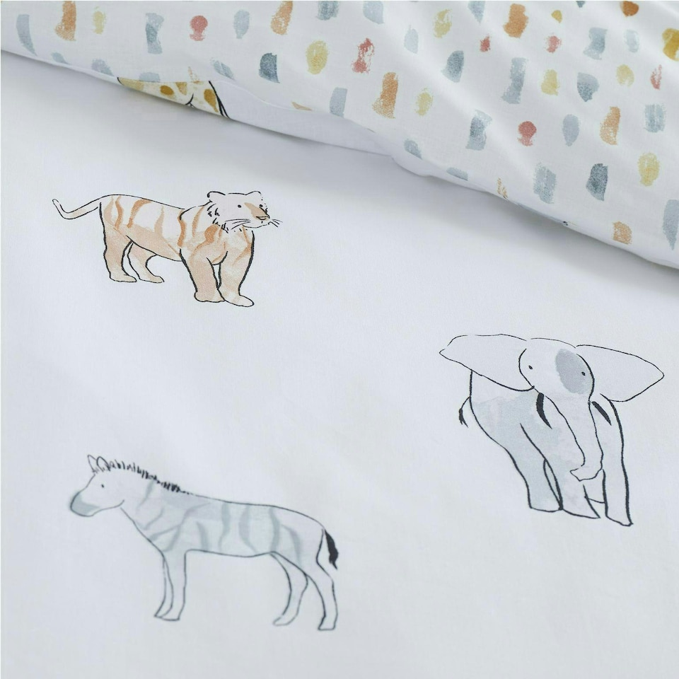image 1 of Bianca Zoo Animals Cotton Reversible Duvet Cover Set | White