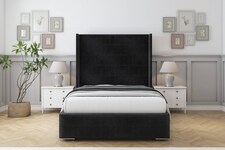 Sloomy Sterling Black Naples Bed Frame With Mattress With 50"  Upholstered Wingback Headboard 6' Super King