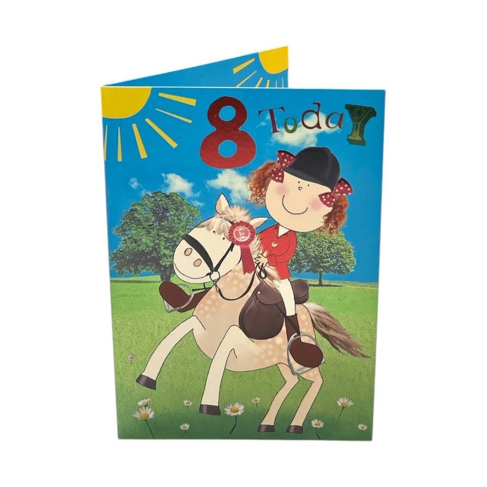 image 1 of Age 8 Juvenile Girl Riding a Horse Birthday Card