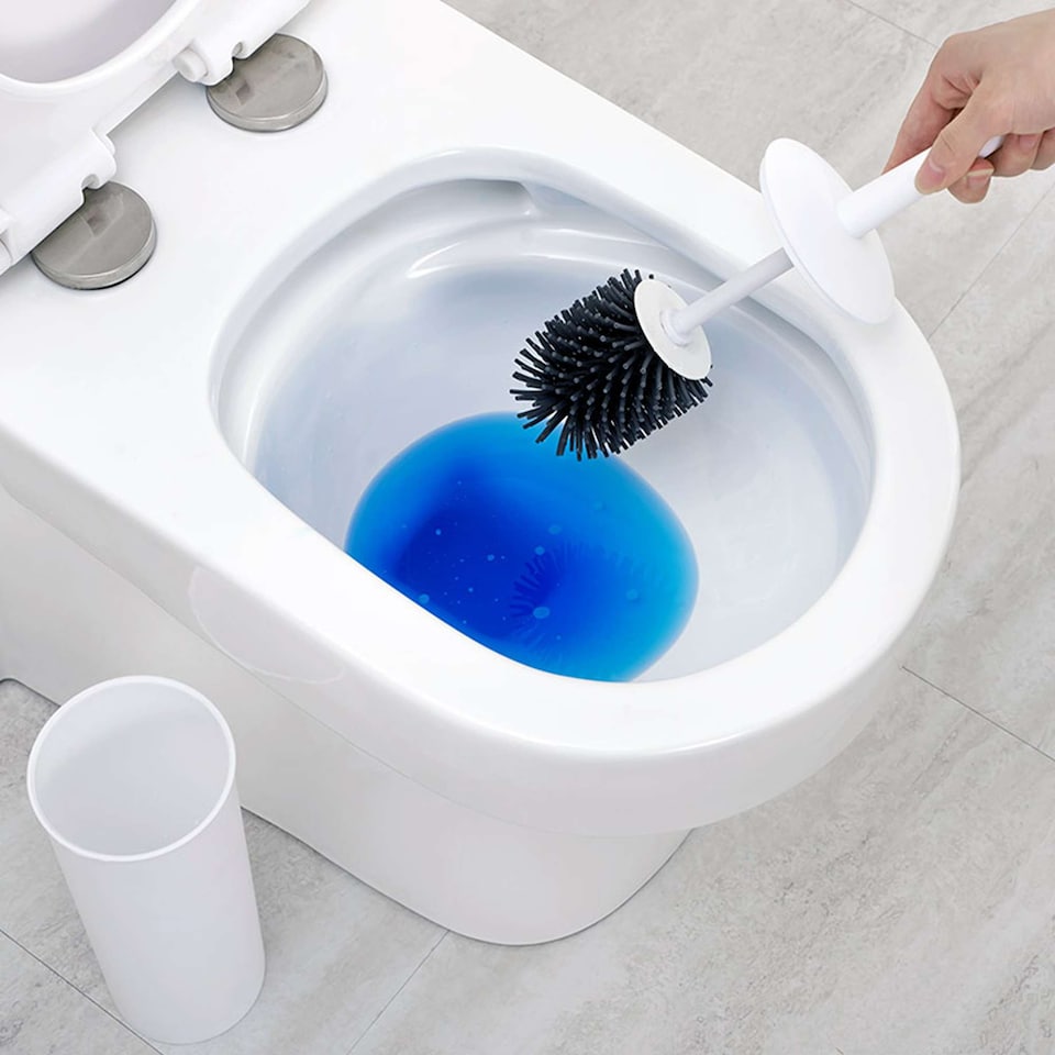 image 1 of Nicoman Turbular White Toilet Brush & Holder With Silicone Head