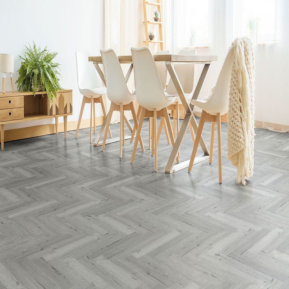 image 1 of Click LVT Flooring SPC 6.0mm NodSl Winter  Herringbone Wood Effect For Home & Contract Commercial Use | Grey | Grey | Planks per Pack:  16  | Coverage per Pack: 1.114m² | 1