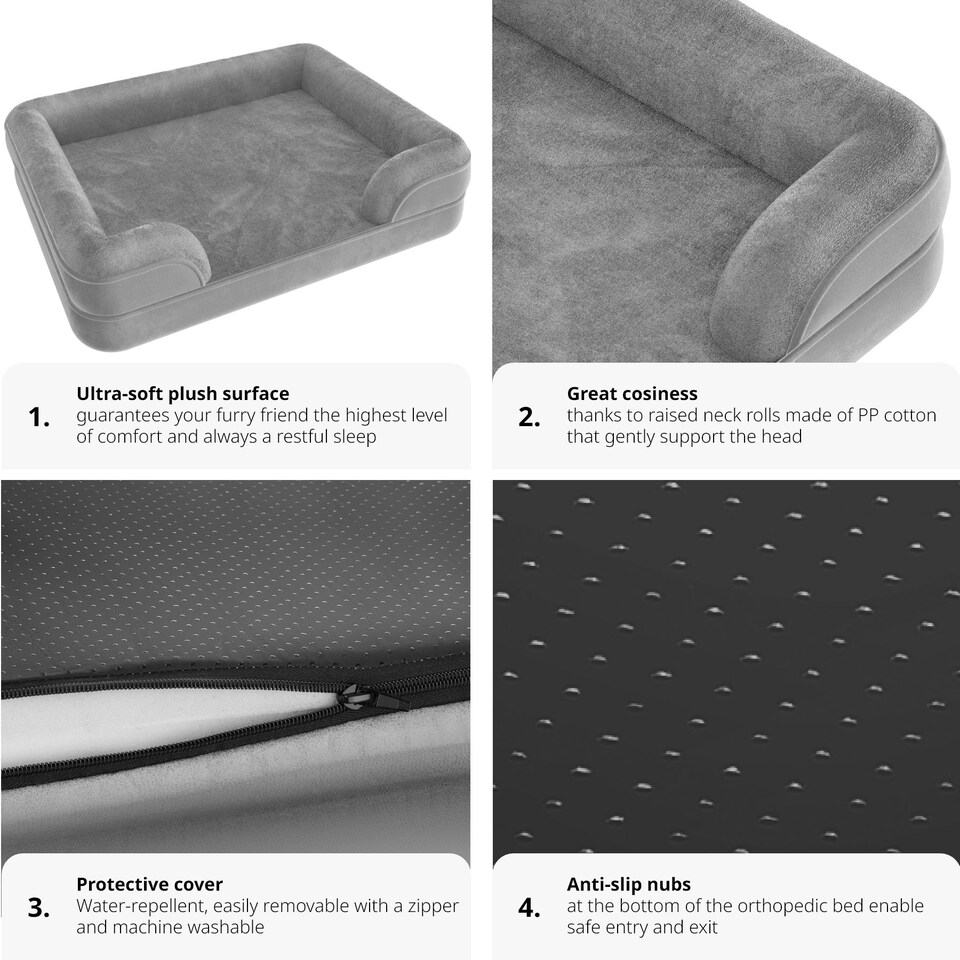 image 1 of Dog Bed Kimba - orthopaedic, thick padding, raised edge, washable cover | Grey | grey | L | 1