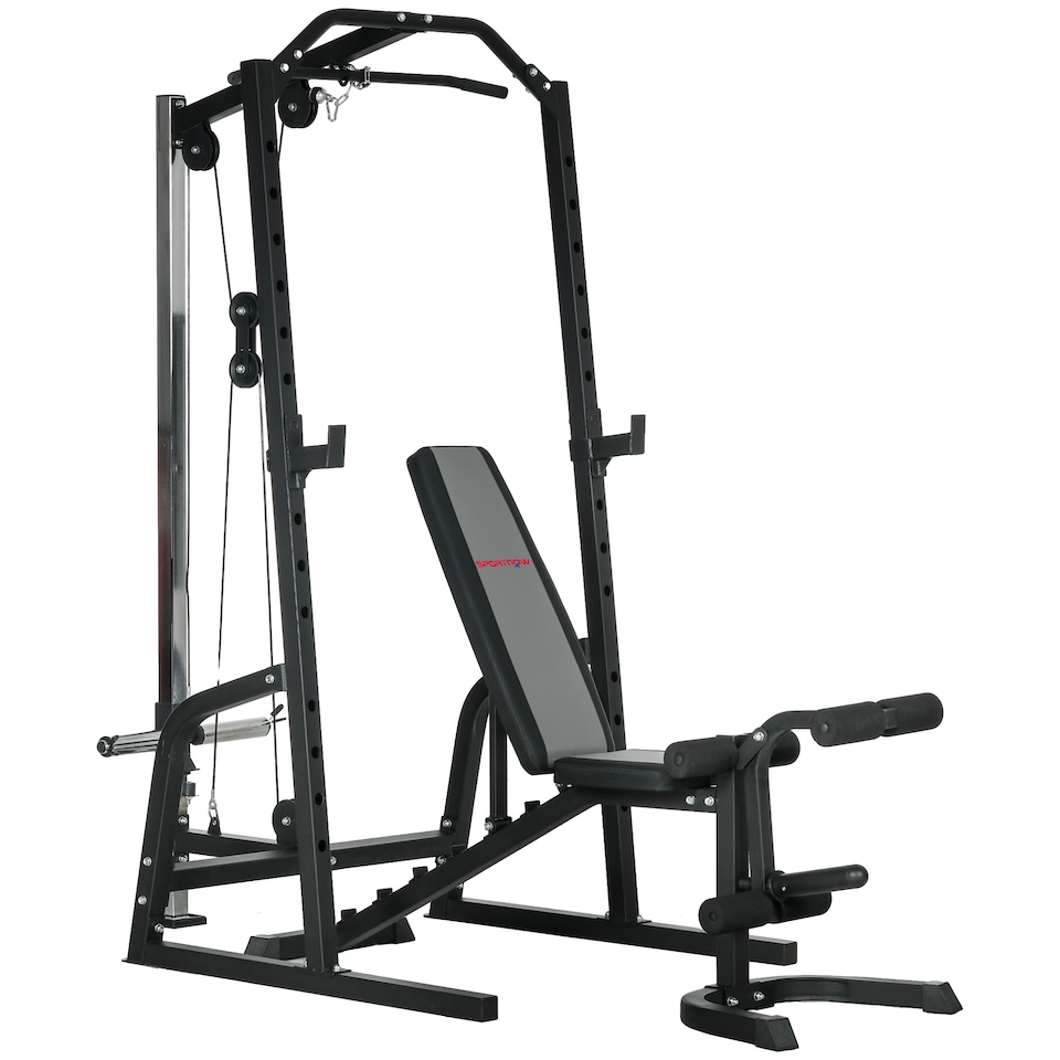 image 1 of SPORTNOW Smith Machine Power Rack with Pull Up Bar, Lat Pull Down System