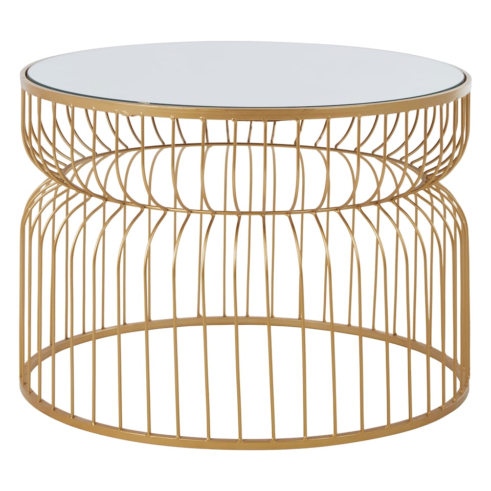 image 1 of Round Gold Side Table With Mirror Top,Wireframe Small Side Table,Luxe Accent Table,Stylish Bedside Table Gold