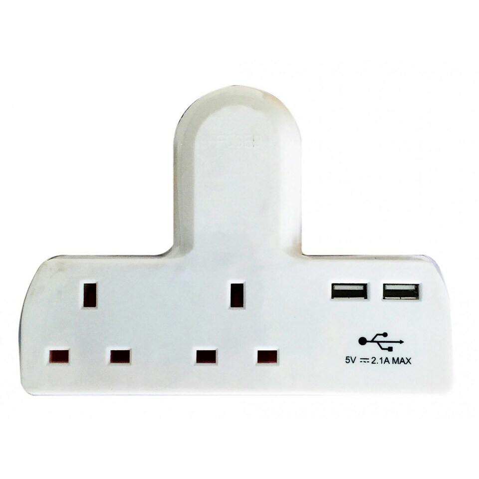 Dencon T-shape Socket 2 Way Adaptor 13a Fused With Usb - Multi Colour - One Size