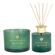 Nicola Spring Scented Candle & Reed Diffuser Set - 350g - Sage & Seasalt | Green | Green