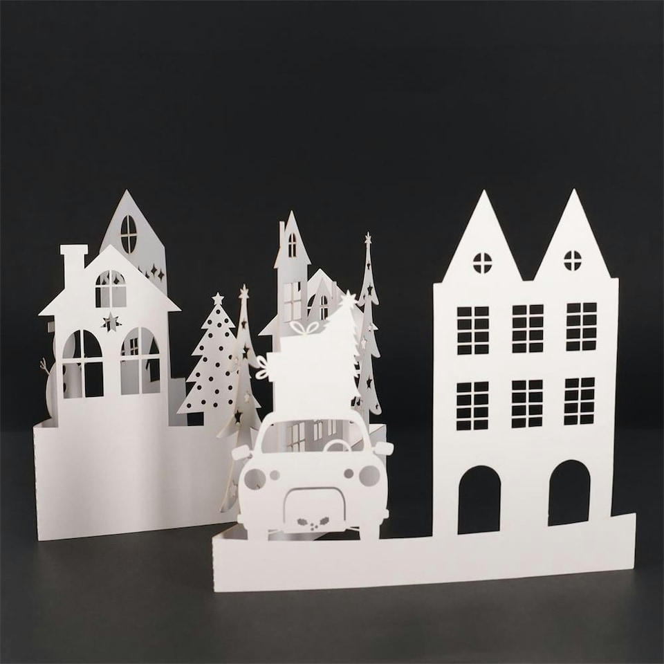 image 1 of Colour Your Own Laser Cut Christmas Scene Festive Greeting Card by Icon Craft