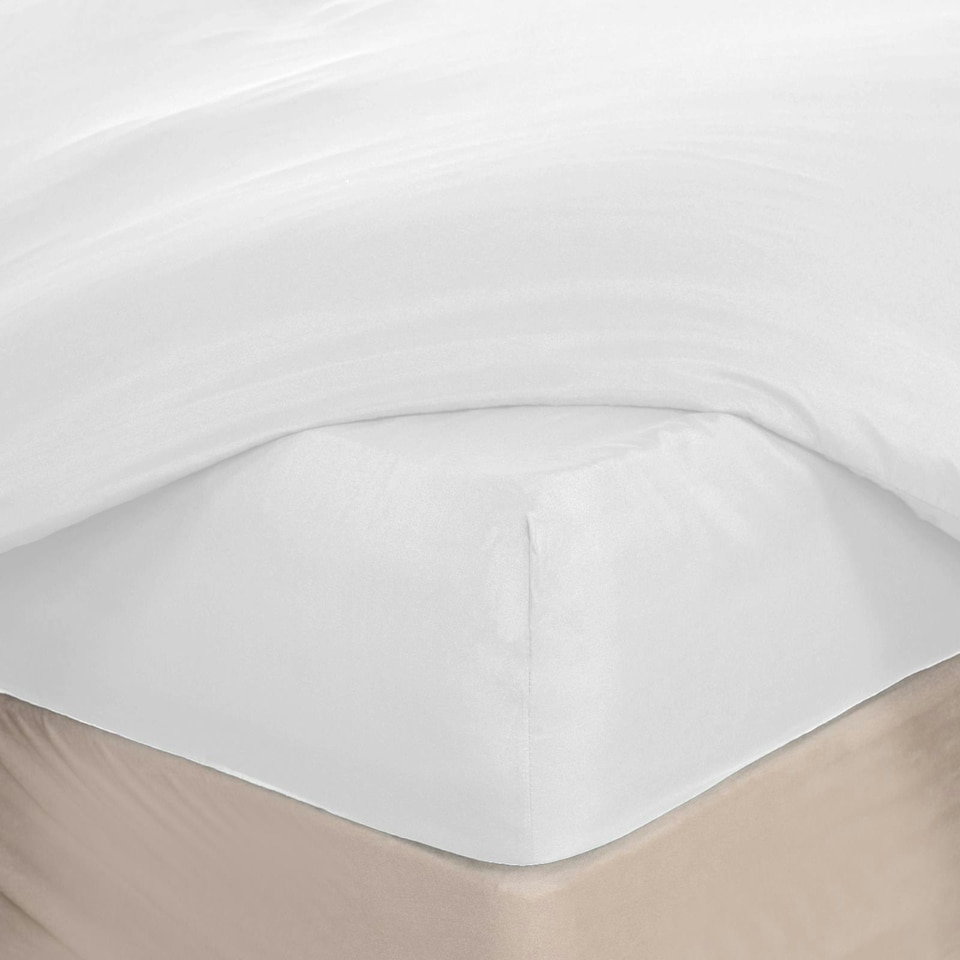 image 1 of OHS Plain Soft Microfibre 30cm Deep Fitted Bed Sheet, Double - White