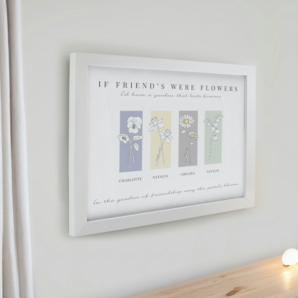 image 1 of Personalised Birth Flower Family of 4 White Framed Print White | One Size