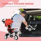 image 4 of HOMCOM 6 in 1 Kids Trike for 1-5 Years, Toddler Tricycle Folding Bike with Parent Handle, Reversible Seat, Storage Basket, Canopy, 5-point Seat Harness, Red