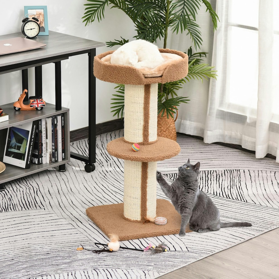 image 1 of PawHut 91cm Scratching Posts Cat Tree Activity Centre for Indoor Cats Brown
