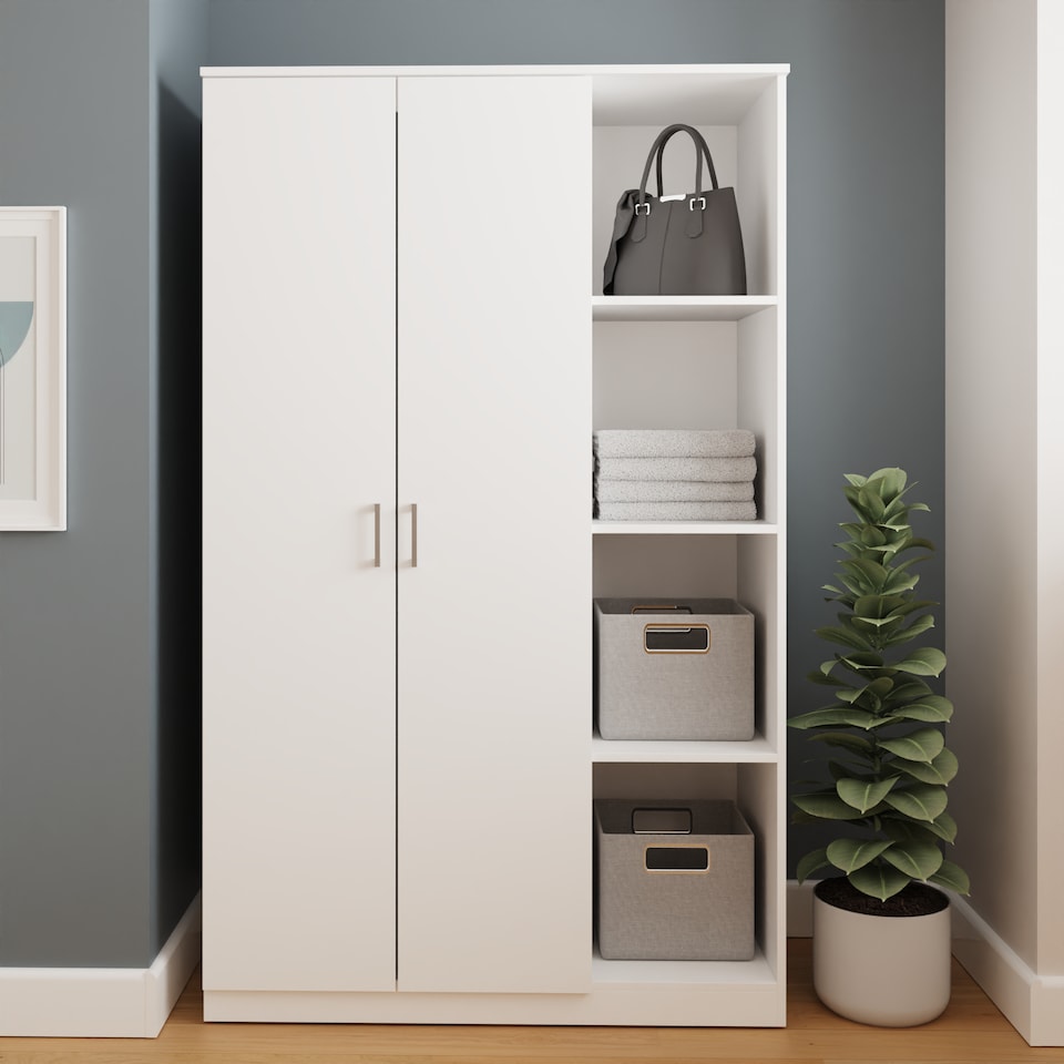 image 1 of Bailey 2 Door 4 Shelf Wardrobe | White | White