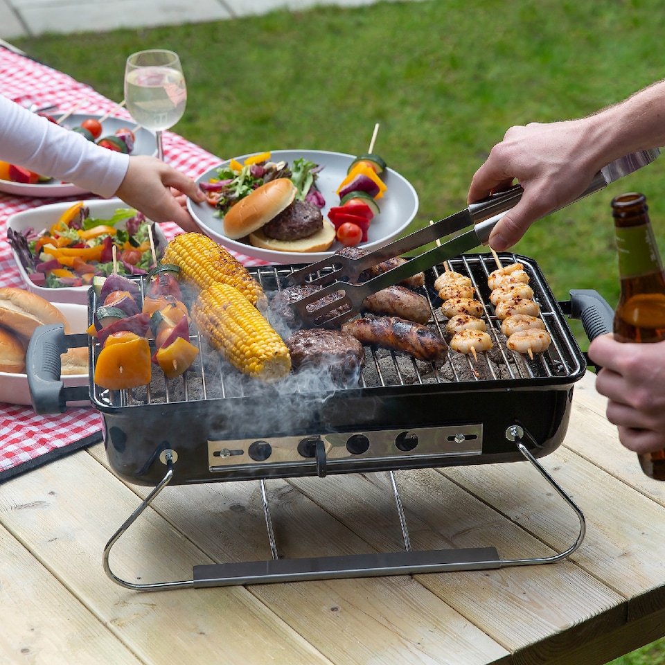 image 1 of George Foreman GFPTBBQ1004B On The Go Portable Charcoal BBQ in Black