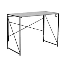 Folding Compact Desk Storage Hook Wood Metal Office Computer Table Workstation Grey