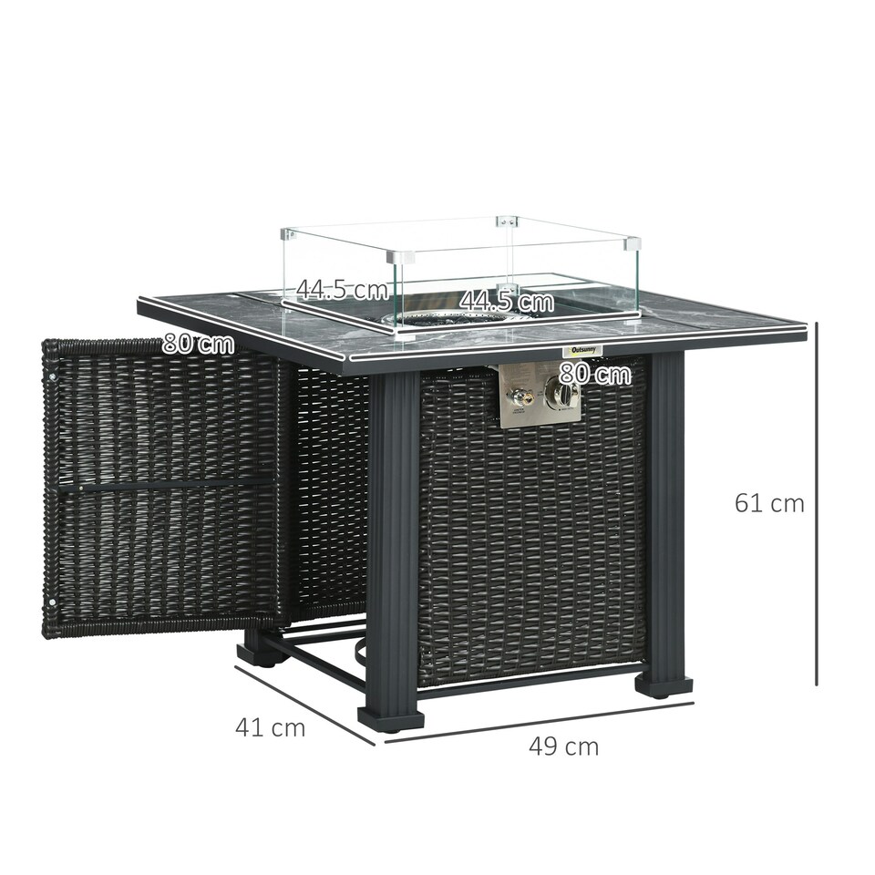 image 1 of Outsunny Rattan Fire Pit Table with Rain Cover and Windscreen, 50,000 BTU