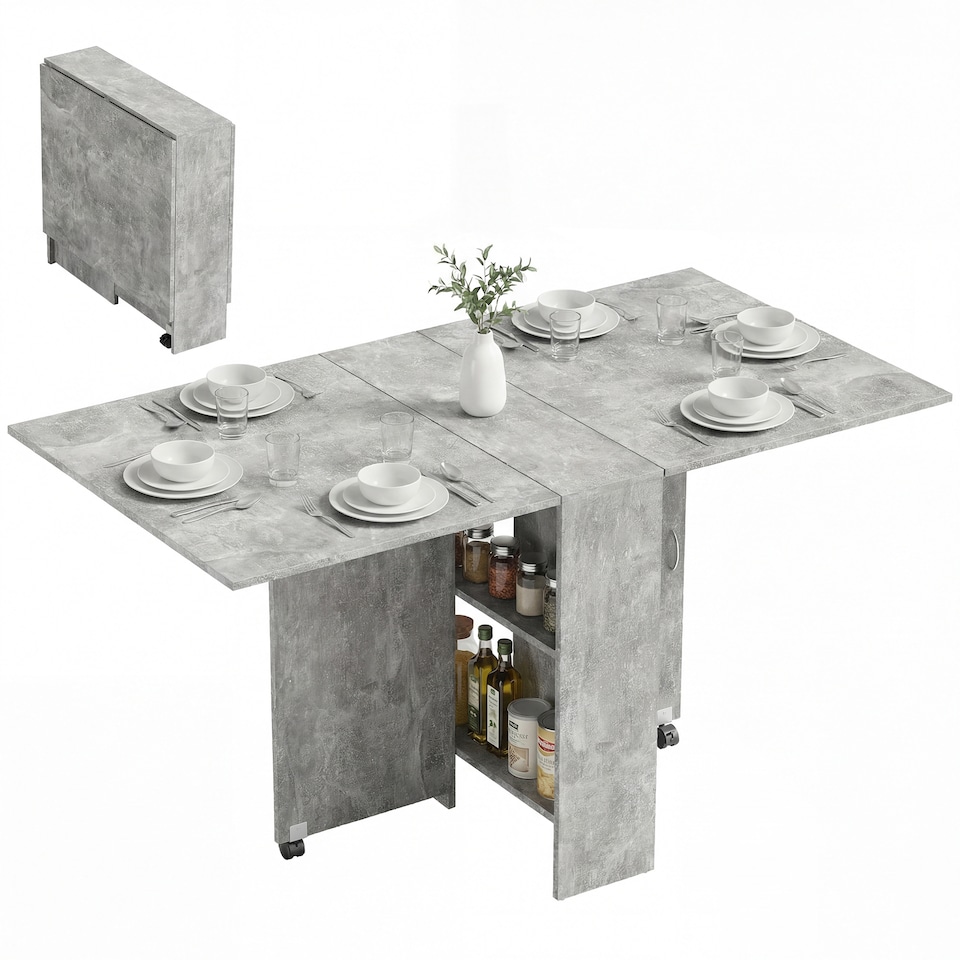 image 1 of HOMCOM 80-140 cm Folding Dining Table for 4-6 Drop Leaf Table Cement Grey