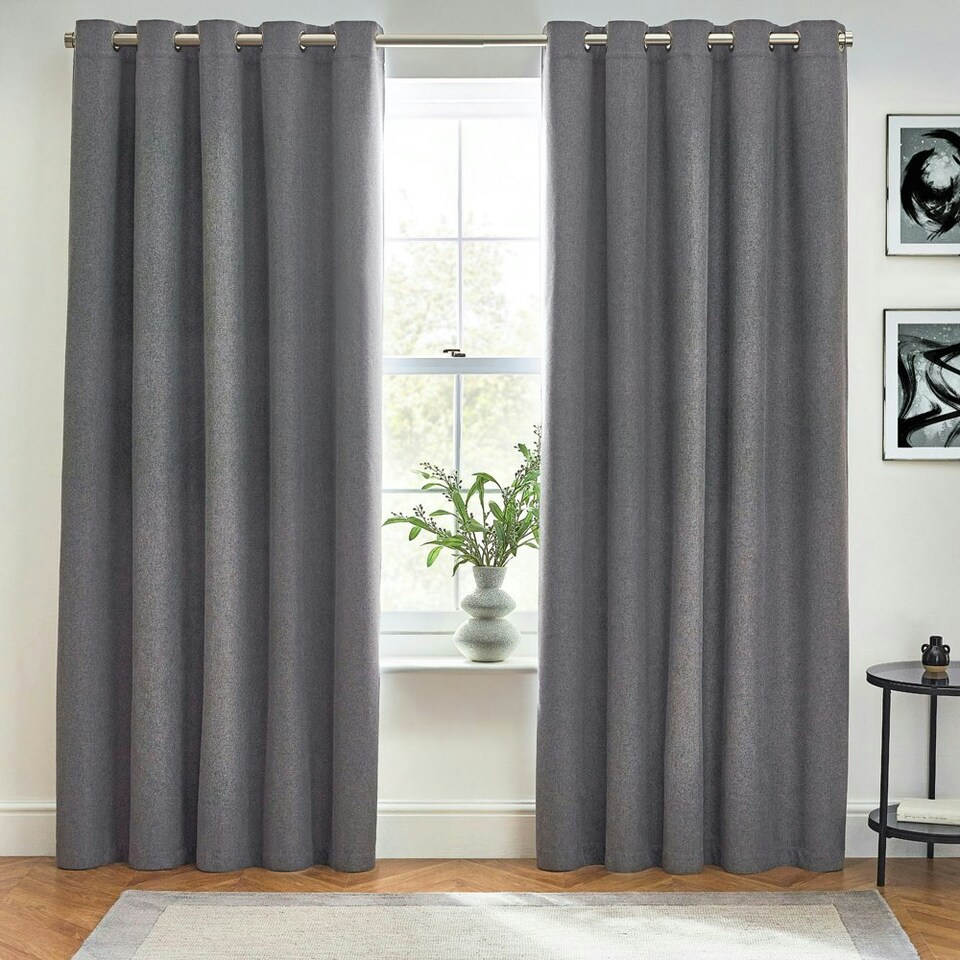 image 1 of furn. Dawn Blackout Charcoal Eyelet Curtains (W)168cm x (D)137cm | Multi