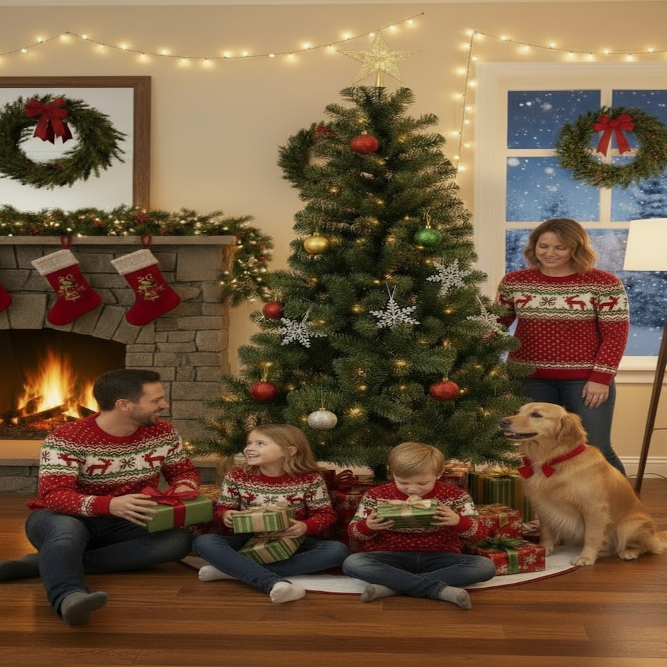 image 1 of Winter Fir Green Pre-Lit Artificial Christmas Tree - LED multi function lights - 6FT with 150 LED lights