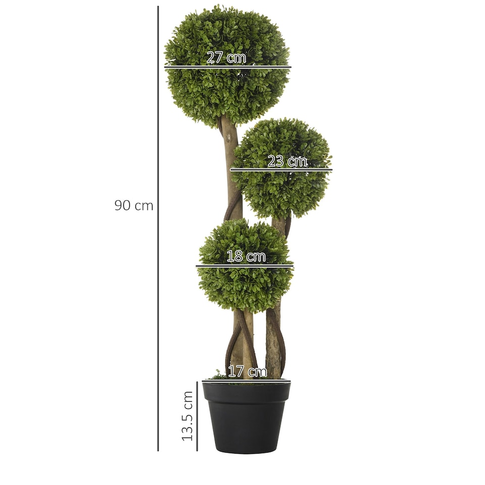 image 1 of HOMCOM Potted Artificial Plants Boxwood Ball Topiary Trees Indoor Outdoor, 90cm