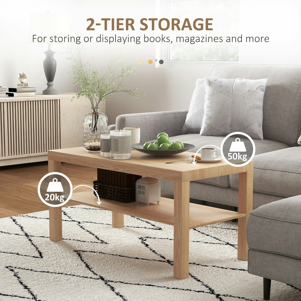 image 1 of HOMCOM Coffee Table with Storage Shelf, Rectangular Centre Table N/A