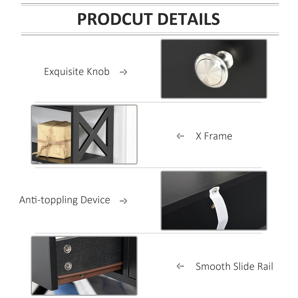 image 1 of HOMCOM Console Table Side Desk Shelves Drawers Open Top X Support Hallway Black | Multi | 100 x 30.5 x 80 | 1