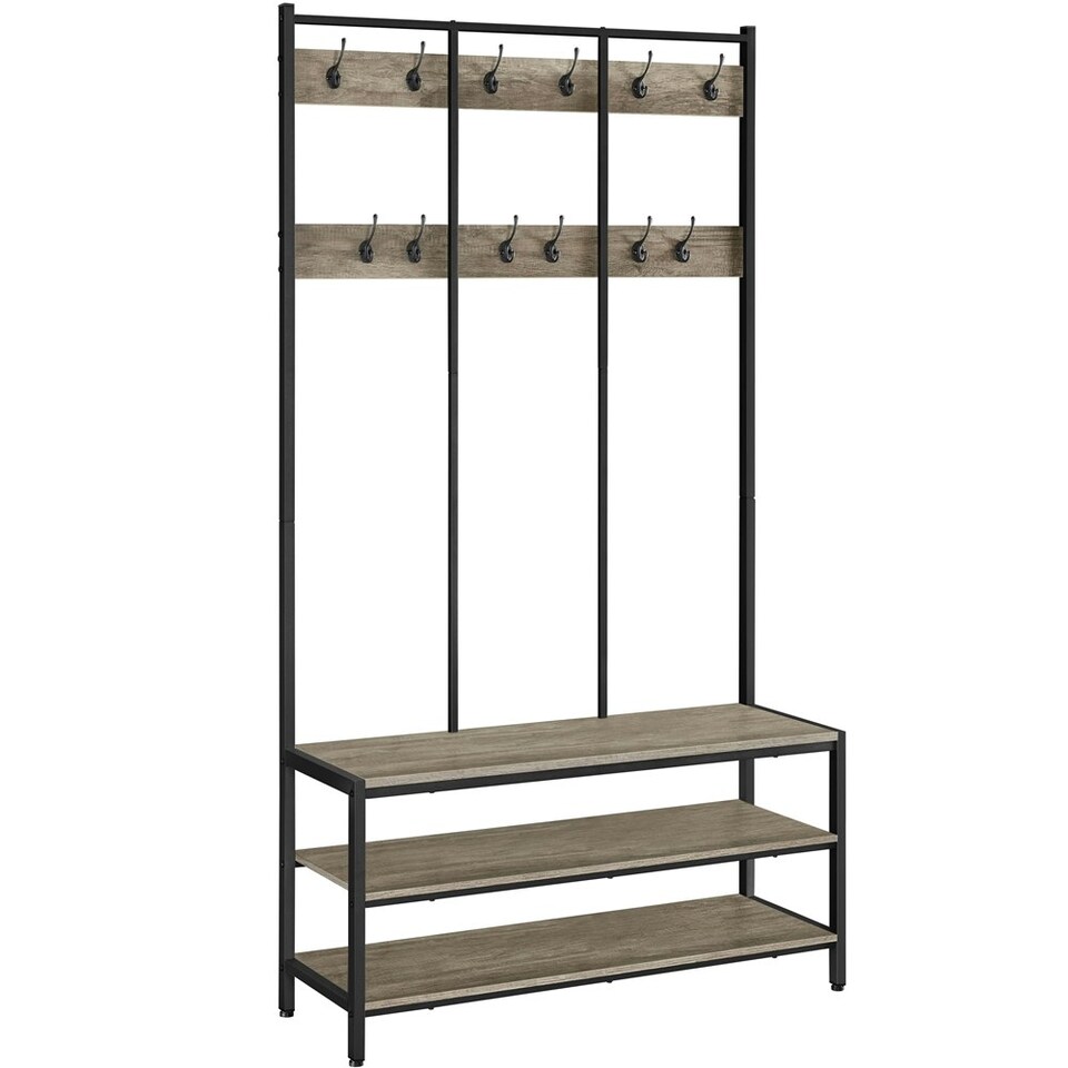 image 1 of Yaheetech Industrial Hallway Rack with Bench & Shoe Storage Brown | Rustic Brown | One Size