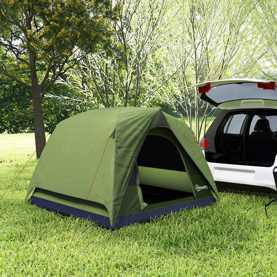 image 1 of Outsunny 3-4 Person Camping Tent, Waterproof Tent Green | Olive Green, Grey