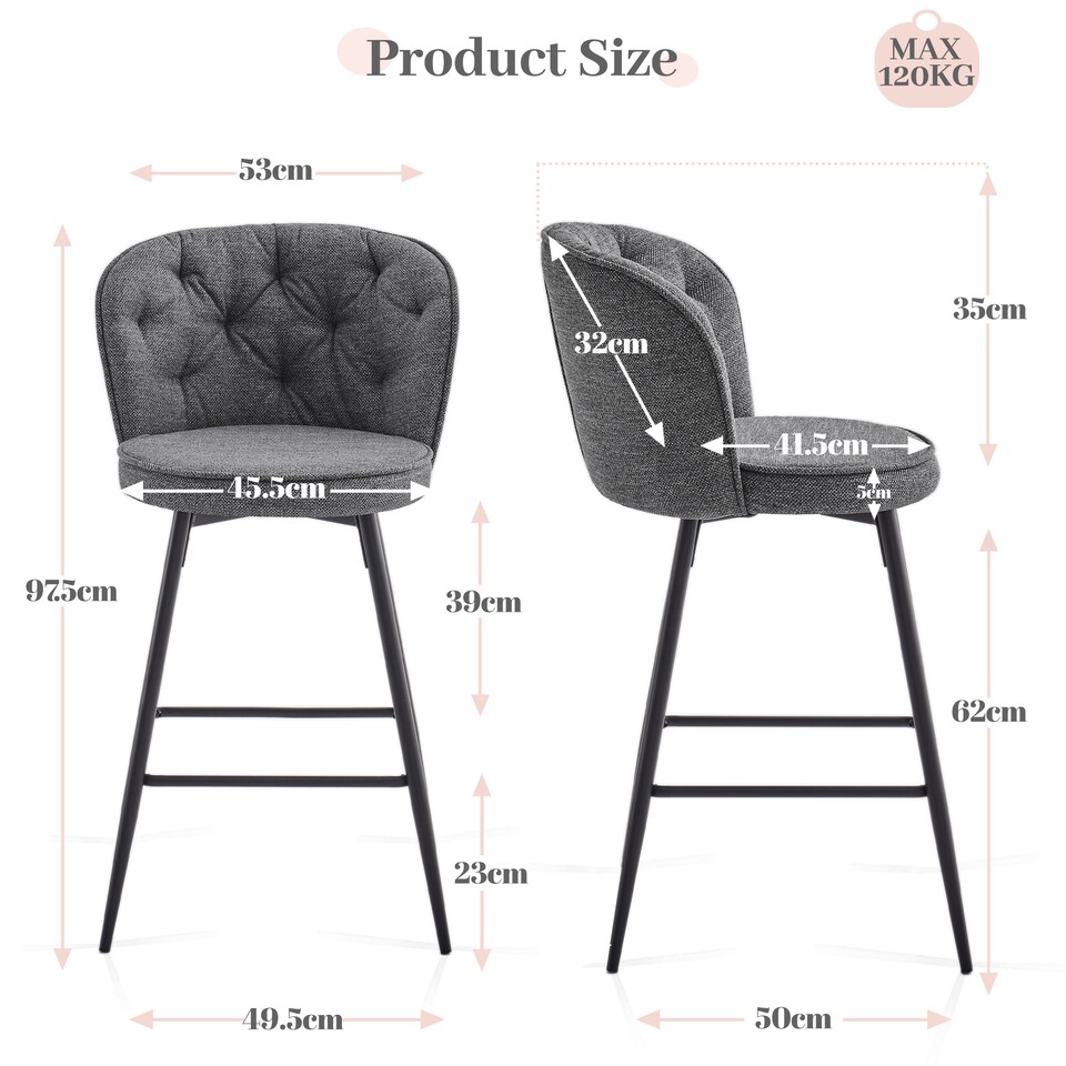 image 1 of SONARA Set of 2 Blended Woven Fabric Counter Height Bar Stools with Backrest | Grey