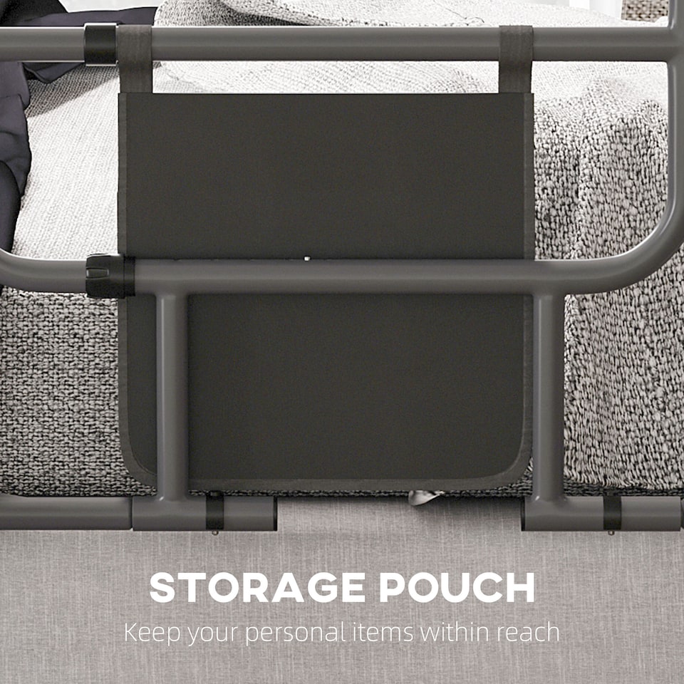 image 1 of HOMCOM Large Safety Bed Rail for Elderly Adults, Heavy Duty Folding Bed Assist Rail with Storage Pocket for Disabled, Pregnant, Black | Black